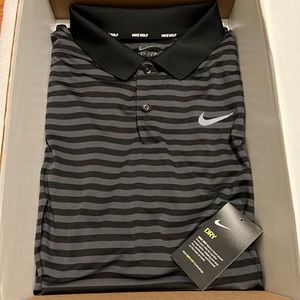 Nike Golf Polo Black/ Grey Stripes Dry-Fit Brand NEW